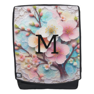 Monogram kant roze bloemenpastel kersenbloesem rugtassen