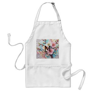 Monogram kant roze bloemenpastel kersenbloesem standaard schort