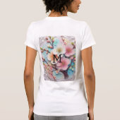 Monogram kant roze bloemenpastel kersenbloesem t-shirt (Achterkant)