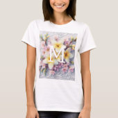 Monogram kant roze en gele lente bloemen t-shirt (Voorkant)
