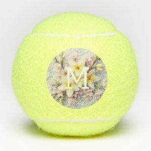 Monogram kant roze en gele lente bloemen tennisballen