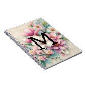 Monogram kant roze paarse magnolia bloemen notitieboek (Rechterzijde)