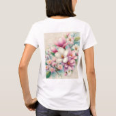 Monogram kant roze paarse magnolia bloemen t-shirt (Achterkant)