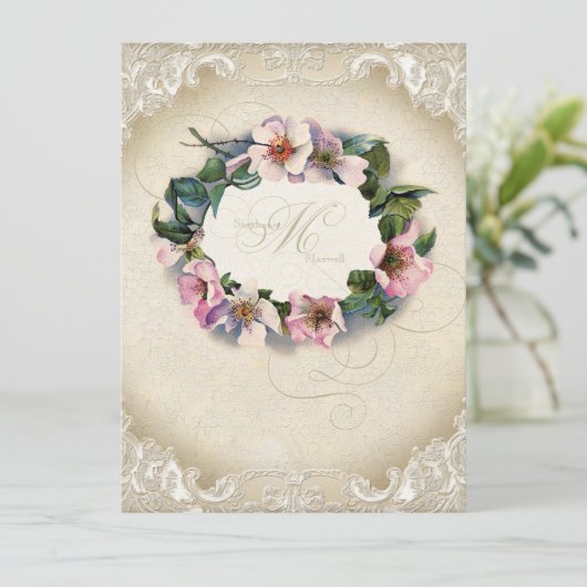  monogram kant Wilde roze roze roodroze vormig Kaart (Staand voorkant)