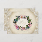 monogram kant Wilde roze roze roodroze vormig RSVP Kaartje (Voorkant / Achterkant)