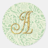 Monogram Kanten Envelopezegel Goud Groen Ronde Sticker (Voorkant)