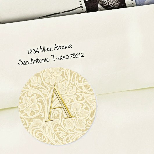 Monogram Kanten Envelopezegel Goud Ronde Sticker