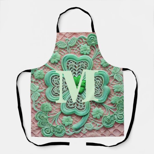 Monogram kantgroen shamrock St Patrick's day Schort (Voorkant)
