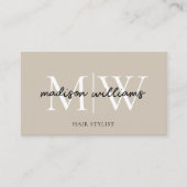 Monogram Kapper QR Code Beige Visitekaartje (Voorkant)