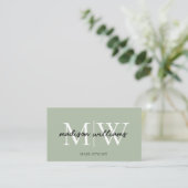 Monogram Kapper QR Code Salie Groen Visitekaartje (Staand voorkant)