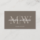 Monogram Kapper QR Code Taupe Visitekaartje (Voorkant)