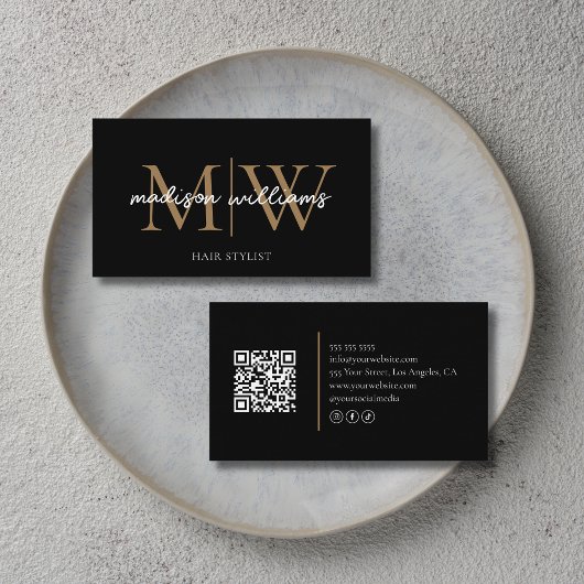 Monogram Kapper QR Code Zwart Goud Visitekaartje