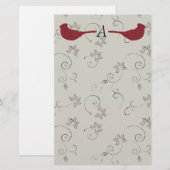 Monogram kardinalen en bloeiende wijnstokken briefpapier (Voorkant / Achterkant)