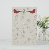 Monogram kardinalen en bloeiende wijnstokken briefpapier (Staand voorkant)