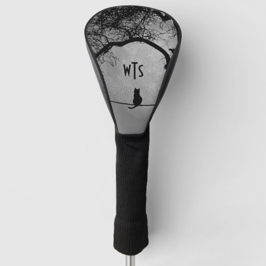 Monogram Kat op een Draad Volle Maan Golfheadcover (Voorkant)