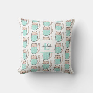 Monogram Kat Patroon Naam Baby Kussen