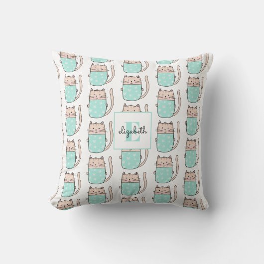 Monogram Kat Patroon Naam Baby Kussen (Voorkant)