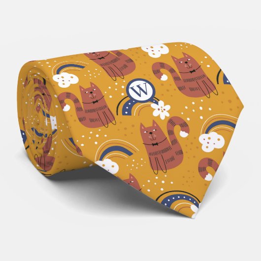 Monogram Kat Patroon Stropdas (Opgerold)