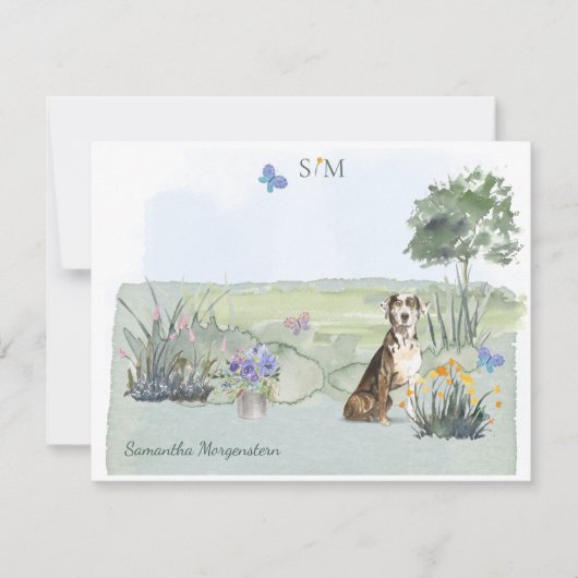 Monogram katahoula Hound Dog Butterfly en naam  Notitiekaartje (Voorkant)