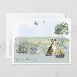 Monogram katahoula Hound Dog Butterfly en naam  Notitiekaartje