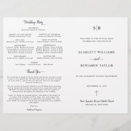 Monogram katholieke bruiloft met programma voor vo (Voorkant)