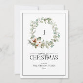 Monogram Katoen Groene Krans Prettig Kerstfeest Ho Feestdagenkaart (Voorkant)