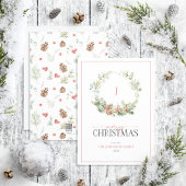 Monogram Katoen Groene Krans Prettig Kerstfeest Ho Feestdagenkaart