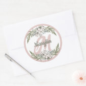 Monogram Katoenen Bloemblad Minimaal ontwerp Ronde Sticker (Envelop)