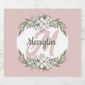 Monogram Katoenen Bloemblad Minimaal ontwerp Sparkling Wijnetiket (Enkel label)