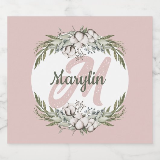 Monogram Katoenen Bloemblad Minimaal ontwerp Sparkling Wijnetiket (Enkel label)