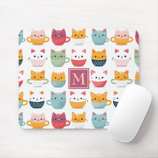 Monogram Katten Thee Cups Koffie Mokken Girly Patr Muismat (Met muis)