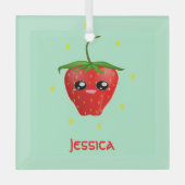 Monogram kawaii aardbeien fruit op turkoois glas ornament (Voorkant)