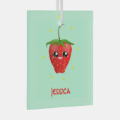 Monogram kawaii aardbeien fruit op turkoois glas ornament (Voorkant Rechts)