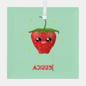 Monogram kawaii aardbeien fruit op turkoois glas ornament (Achterkant)