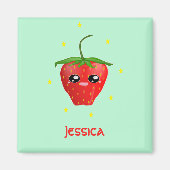 Monogram kawaii aardbeien fruit op turkoois magneet (Voorkant)