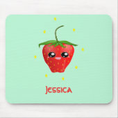 Monogram kawaii aardbeien fruit op turkoois muismat (Voorkant)