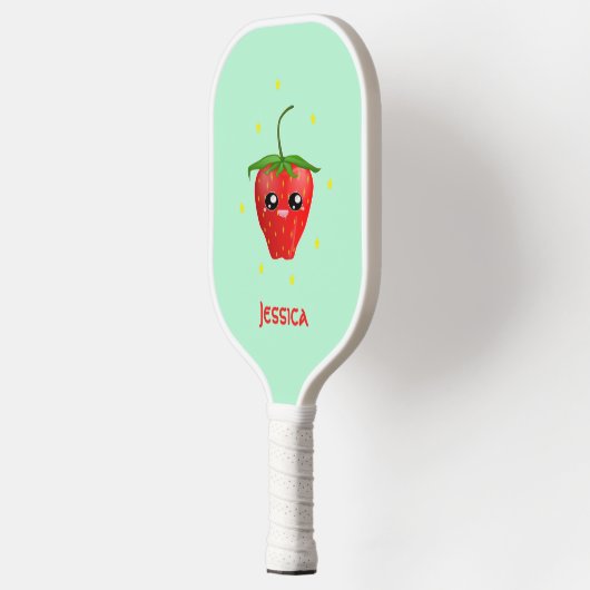 Monogram kawaii aardbeien fruit op turkoois pickleball paddle (Links)