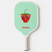 Monogram kawaii aardbeien fruit op turkoois pickleball paddle (Achterkant)