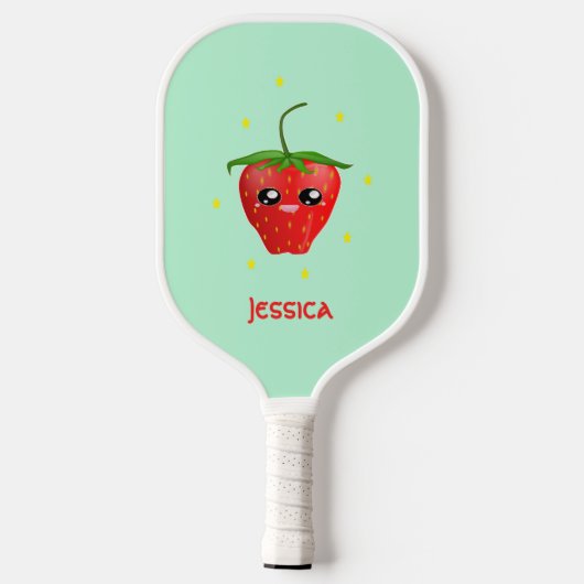 Monogram kawaii aardbeien fruit op turkoois pickleball paddle (Achterkant)