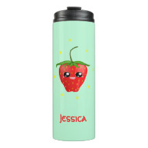 Monogram kawaii aardbeien fruit op turkoois