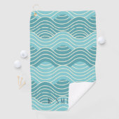 Monogram Kawaii Cute Blue Water Wave Pattern Golfhanddoek (Insitu)