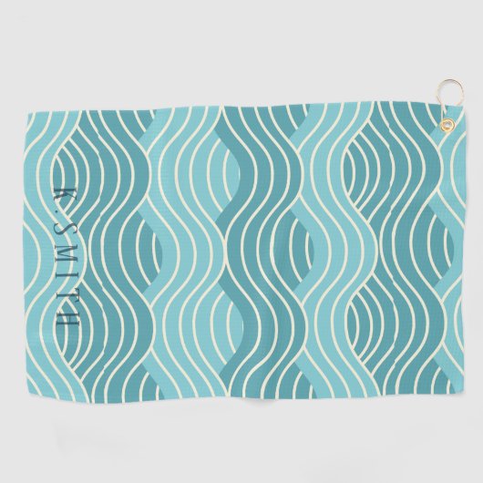 Monogram Kawaii Cute Blue Water Wave Pattern Golfhanddoek (Horizontaal)