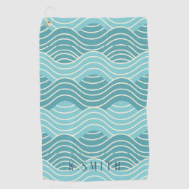Monogram Kawaii Cute Blue Water Wave Pattern Golfhanddoek