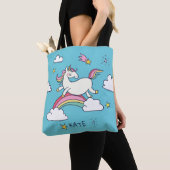 Monogram. Kawaii Cute Doodle Rainbow Unicorn Tote Bag (Dichtbij)