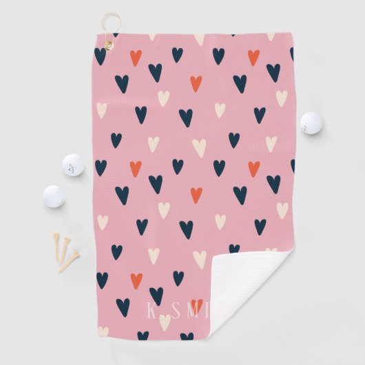 Monogram Kawaii Cute Hearts Pattern Golfhanddoek (Insitu)