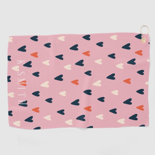 Monogram Kawaii Cute Hearts Pattern Golfhanddoek (Horizontaal)