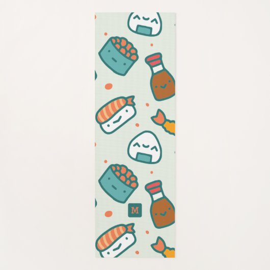Monogram Kawaii Cute Japanese Sushi Pattern Yogamat (Voorkant)