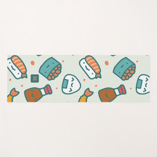 Monogram Kawaii Cute Japanese Sushi Pattern Yogamat (Voorkant (horizontaal))