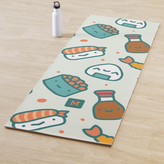 Monogram Kawaii Cute Japanese Sushi Pattern Yogamat (In situ)