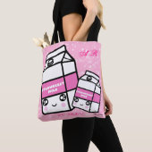 Monogram Kawaii Strawberry Milk Illustration Tote Bag (Dichtbij)